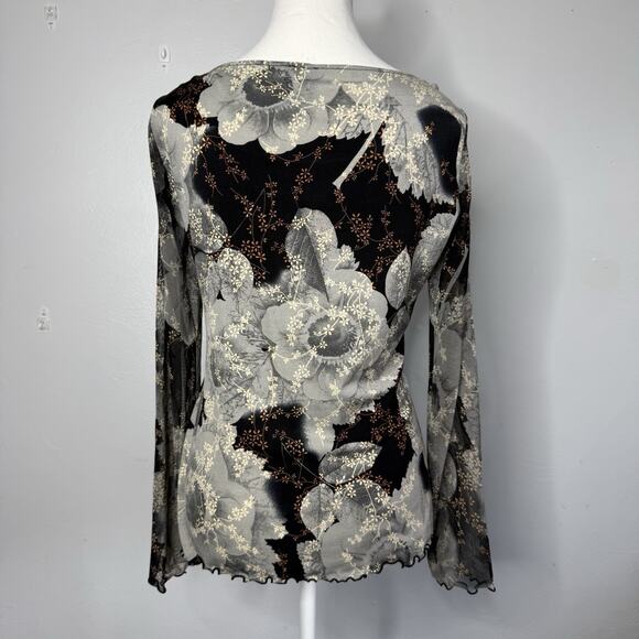 ANAC Designed by Kimi Sheer Floral Blouse Long Sleeve Asymmetrical Hem Size L - Picture 4 of 6